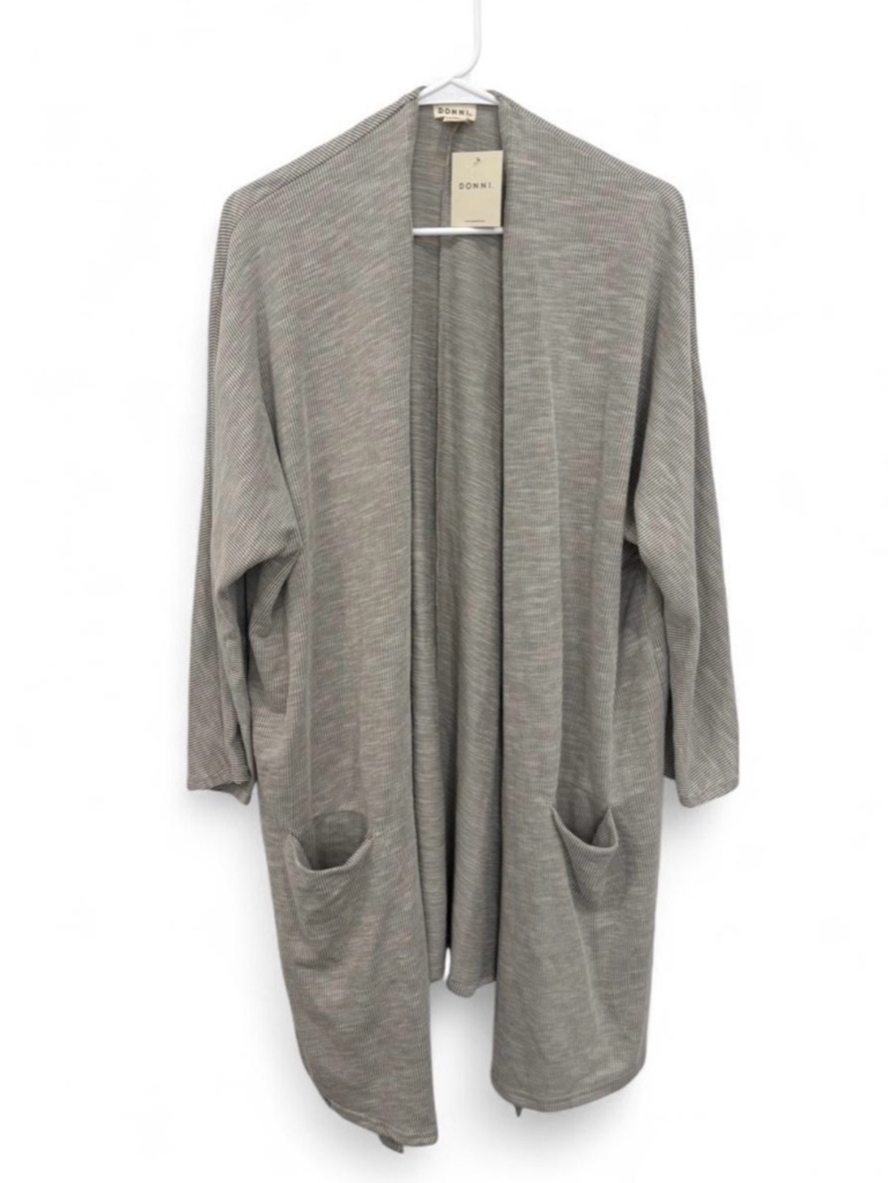 NWT DONNI Slouchy Ribbed Striped Drape Open Front Sweater Coat Cardigan One Size